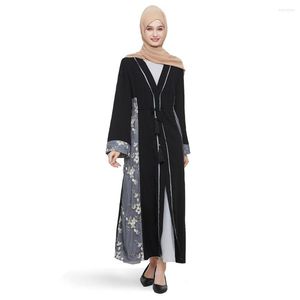 Ropa étnica Abaya abierta con bordado de malla negra para mujer, hiyab musulmán de Dubái, Kimono, caftán, túnica de Turquía, vestido islámico de Eid Ramadán