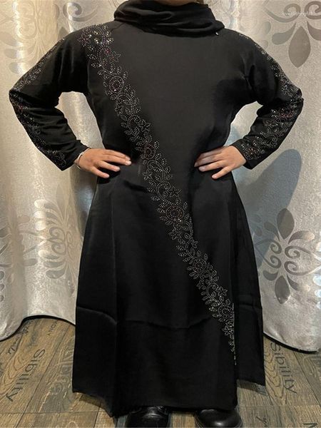 Ropa étnica Conjuntos musulmanes negros Niños Abaya Dubai Árabe Turquía Islam Girls Hijab Vestido para niños Kaftan Robe Ensembles Musulmane Habaya