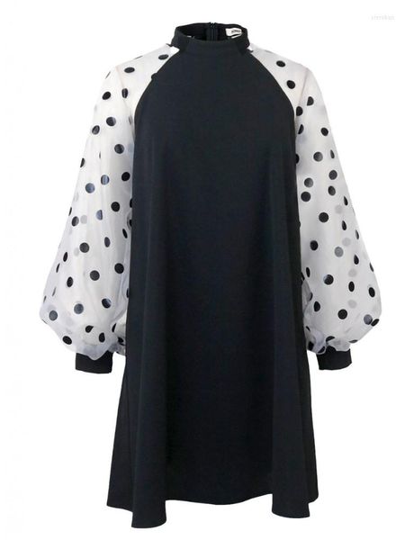 Vêtements ethniques noir à pois mode robe africaine pour les femmes printemps été lanterne manches décontracté a-ligne grande taille afrique vêtements