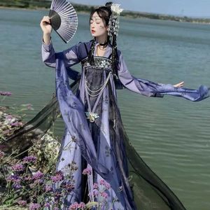 Vêtements ethniques Black Purple Tang Dynasty Hanfu femelle Gufeng-Longueur Ruqun Broiderie quotidienne d'été mince Chinois Style Hanfu Feminino