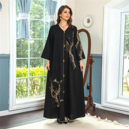 Abbigliamento etnico Ricamo con paillettes nere Abaya Donna Abito allentato di lusso musulmano Turchia Dubai Kaftan Party Jalabiya Ramadan Caftano Vestido