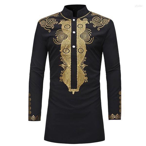 Ropa étnica negro blanco africano Dashiki estampado vestido camisa hombres 2023 ropa de calle ropa de palangre Slim Fit manga larga Chemise