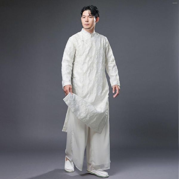 Vêtements ethniques Noir Blanc Traditionnel Chinois Robe Tang Costume Hommes Vintage Costume Diaphonie Robe Cheongsam