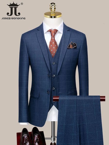 Abbigliamento etnico Blazer Gilet Pantaloni Luxury High end Brand Boutique Plaid Casual Business Suit 3 pezzi e 2 set Giacca da sposo per abiti da festa di nozze 231213