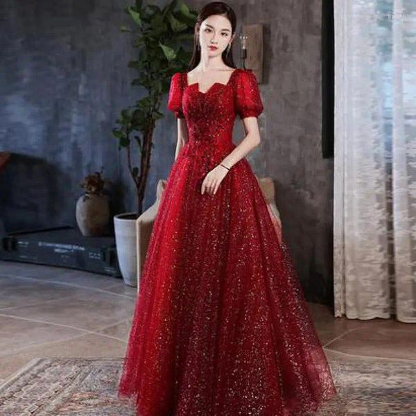 Ropa étnica Bling Puff manga Cheongsam Boda nupcial china elegante Qipao Vestido de vestimenta de fiesta de hadas Maxi encantadores vestidos plisados