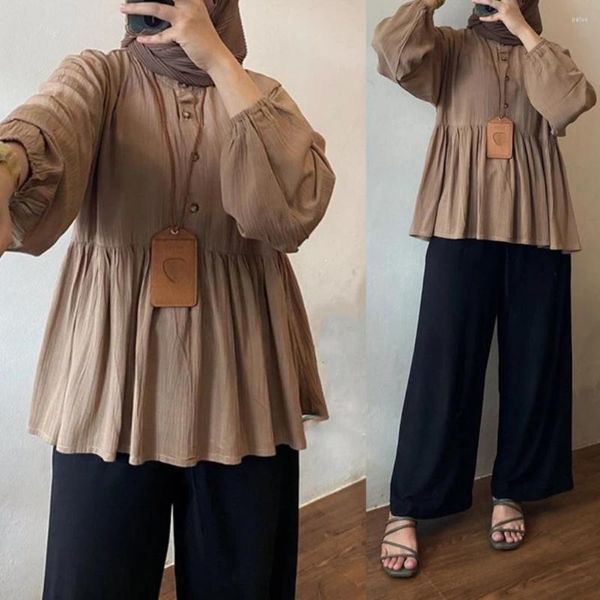 Vêtements ethniques Blouse Tops Chemise à manches longues Lâche Musulman O Cou Polyester Festivals de rencontres Sortie Confortable Mode Femmes