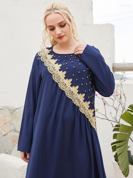Vêtements ethniques Bleu Abaya Dubaï Turquie Arabe Robe musulmane Kaftan Islam Maxi Robes pour femmes Maroc Robes Robe Longue Femme