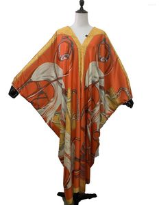 Vêtements ethniques Bohemian Fashion imprimé en V-Neck Silk Kaftan Maxi Robes pour femmes Dashiki de bonne qualité 2023 Robe musulmane d'été