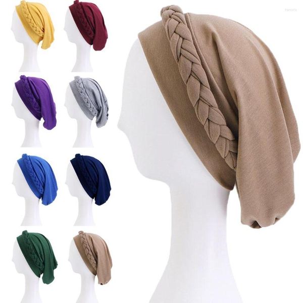 Vêtements ethniques Style bohème Turban tressé à la main avec des femmes élastiques Coiffe Hijab musulman Islamique Stretchy Head Wrap Soins des cheveux Chemo