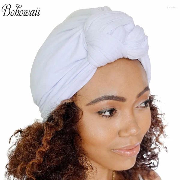 Ropa étnica BOHOWAII Moda musulmana Headwear Patrón africano Headwrap Turbante Sombreros femeninos para mujeres Jersey Hijab Caps Beanie Cap