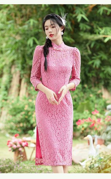 Boutique de vêtements ethniques chinois moderne Lady Party robes de rencontres dentelle longue Qipao