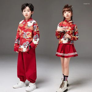 Etnische kleding jongen oude Tang kostuum podium rood Chinese stijl bedrukte kleding Set meisje Hanfu rok jaar Outfit