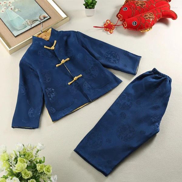 Ropa étnica Niño Niña 2024 Año Traje de impresión Chino Hanfu Traje Estilo Tang Ropa Larga 2 piezas Abrigo Pantalones Niño Kongfu Set