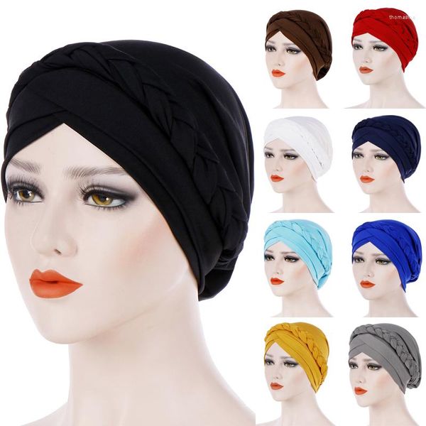 Vêtements ethniques tresse Wrap femmes Jersey intérieur Hijab musulman mode bandeau élastique front à travers islamique Turban facile casquette chimio chapeau