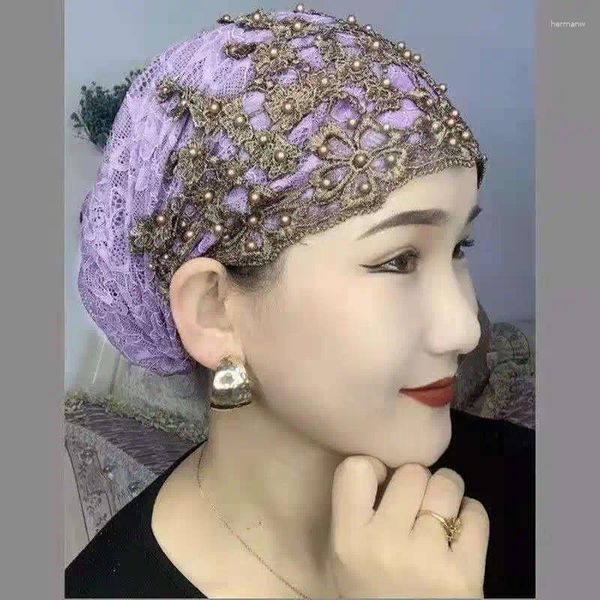 Vêtements ethniques Respirant Dentelle Perles Turban Chapeau Femmes Musulmanes Foulard Bonnet Prêt À Porter Hijabs Intérieur Été Femelle Headwrap Cap