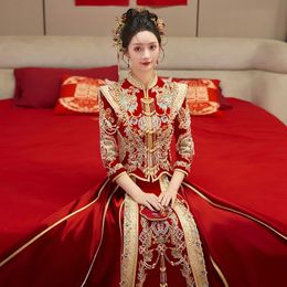 Vêtements ethniques Robe de mariée de mariée Style chinois Xiuhe Tang Costume Ensembles Long Cheongsam Chine Femmes Qipao Robe 231212