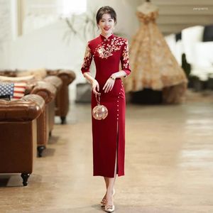 Vêtements ethniques Mariée Broderie Cheongsam Robe de mariée traditionnelle chinoise Robes de soirée de style oriental Chine Mode Qipao Robe de soirée