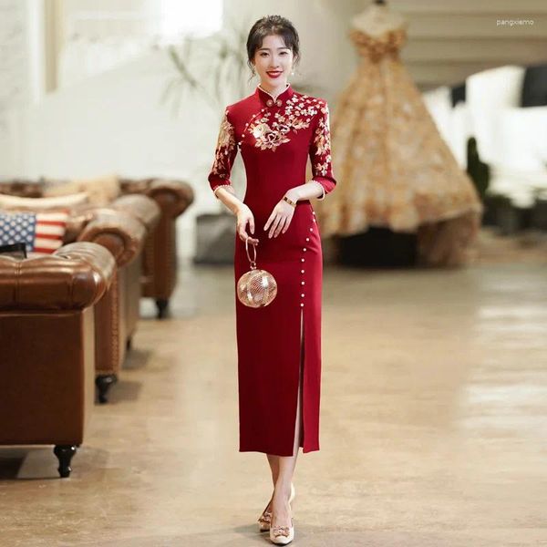 Ropa étnica Novia Bordado Cheongsam Vestido de novia tradicional chino Estilo oriental Vestidos de fiesta China Moda Qipao Vestido de noche