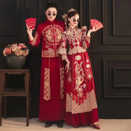 Vêtements ethniques Mariée Rouge Broderie Qipao Robe de mariée Rétro Style chinois Cheongsam Toast Taille S2XL 231212