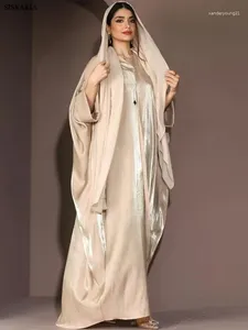 Vêtements ethniques Bright Soie Satin Batwing Manches Cardigan Robe Modest Musulman Dubaï Plus Taille Kimono Ouvert Abaya Robe Corban Eid Femme