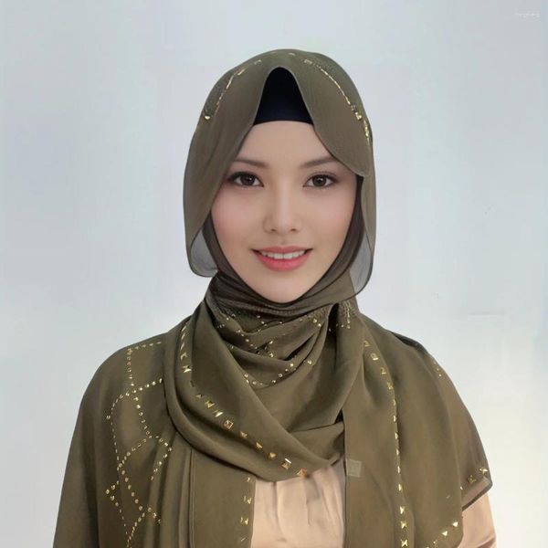 Ropa étnica Burbuja Gasa Hijab Bufanda Oro Diamante Brillo Mujeres Musulmanas Headbead