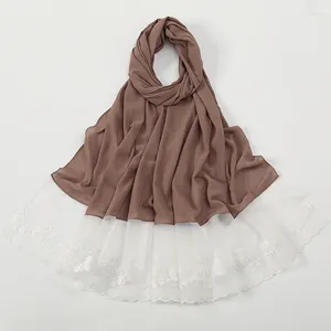 Vêtements ethniques Bubble Perle Foulard en mousseline de soie Femmes Musulman Dentelle Fleur Hijab Islamique Étole Châle Wrap Turban Arabe Foulard Foulards Bufanda