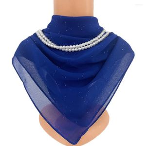 Vêtements ethniques Bubble Perle Mousseline de soie Foulard carré Femmes Musulman Hijab Foulard Foulard Bandana Foulard Châle Wrap Étoles avec collier 85