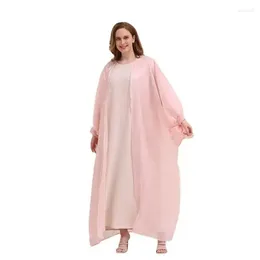 Vêtements ethniques Souchée à bulles Muslim Chador Cloak Long Jilbab avec Front Open Sukienki Damskie 2024 Sets Vestidos Arabes Dubai y Turcos