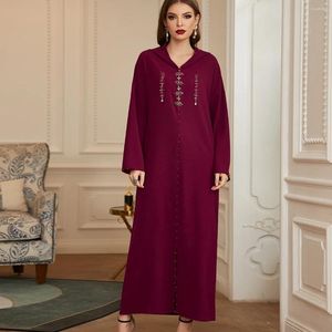 Vêtements ethniques Bourgogne Rétro Robes musulmanes Mode Luxe Ramadan Abayas 2024 Musulman Islamique Moyen-Orient Robe en mousseline de soie