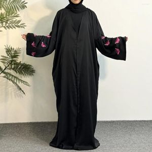 Vêtements ethniques broderie papillon ouvert Abaya Abaya Long Manche maxi Habille musulmane Abayas Out Kaftans Femmes Jilbabs Femmes