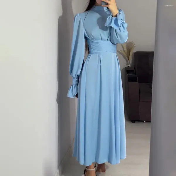 Vêtements ethniques bouton manches à volants Abaya Ramadan Eid islamique Modest Satin maxi Digle Courtette Cross Robe de soirée pour les femmes musulmanes