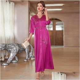 Vêtements ethniques Caftan Élégant Satin Marocain Abaya Dubaï Robes De Soirée Pour Femmes Turquie Islamique Robe Musulmane Robe Femme Robe Dro Otj06