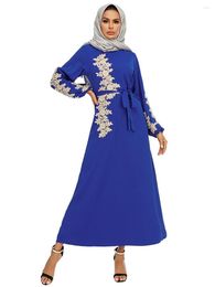 Ropa étnica Caftan Marocain Vestido musulmán Mujeres Manga larga Faja de perlas Eid Abaya Dubai Big Swing Robe Turquía Vestidos islámicos