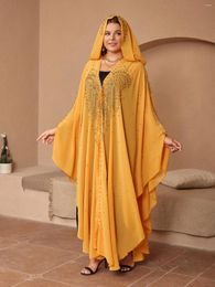 Vêtements ethniques Caftan Muslim Abaya Femmes Hooded Elegant African Dress Perles Satin Kimono Gowns Dubaï Party Arabe Cardigan Islam Outwear
