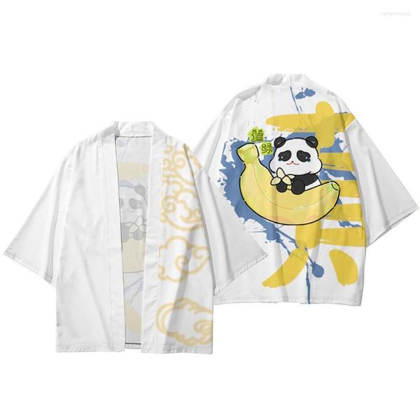 Ropa étnica Dibujos animados Banana Panda Impreso Blanco Japonés Kimono Streetwear Harajuku Haori Hombres Mujeres Cardigan Cosplay Camisas Yukata