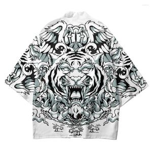 Etnische kleding cartoon tijger gedrukt losse Japanse witte kimono streetwear vest gewaad zomer vrouwen mannen Haori top Yukata