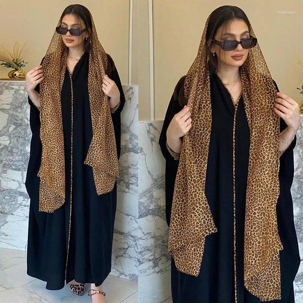 Ropa étnica Casual Cardigan Leopardo Estampado Abaya para mujeres Gasa Patchwork Robe Arabia Saudita Turquía Islam Musulmán Hijab Vestido Oración