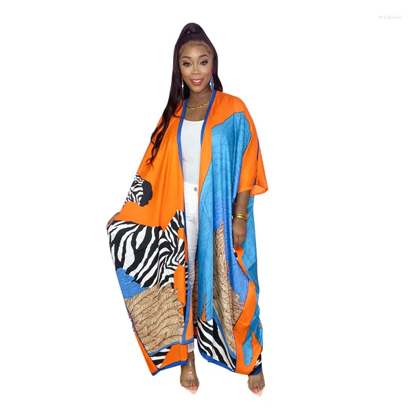 Vêtements ethniques décontracté Koweït imprimé floral manches chauve-souris plage robe kimono bohème pour femmes maillots de bain africains Vintage caftan ouvert sur le devant