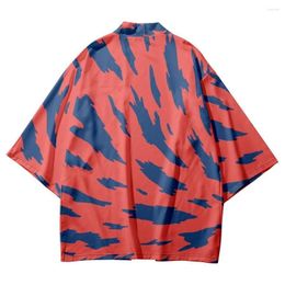 Vêtements ethniques Casual Losse Yukata Harajuku Cardigan Bleu Tie Dye Imprimé Orange Rouge Japonais Kimono Beach Shorts Streetwear