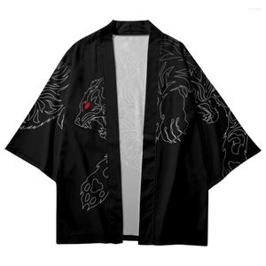 Etnische kleding Casual Men Women Losser Cartoon Tiger Gedrukt Black Beach Cardigan Japanese Kimono Yukata Harajuku Haori