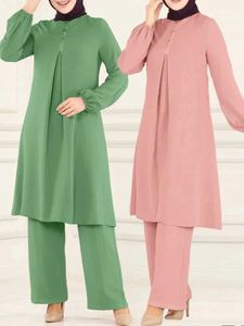 Vêtements ethniques Robe musulmane décontractée pour femmes Blouse 2 pièces Set Long Slve Shirt Wide Jam Leg Pant