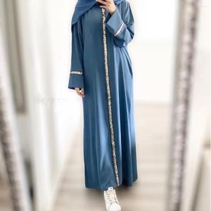 Vêtements ethniques décontractés Sequins musulmanes robes femmes solides en mousseline de soie Islamique pour arabe dubai abayas vestido longo féminino