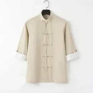 Etnische kleding Casual traditionele Chinese stijl Top Button Up Stand Kraag Jas Effen kleur Los shirt Dames Heren Tang Uniform
