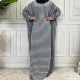 Etnische kleding Casual Turkije Abaya oversizing Dress Vintage Vrouwen Moslim Fashion Round Round Round Neck Striped Shirt Femme Robe