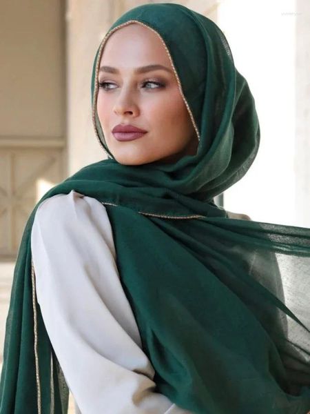 Vêtements ethniques Chaîne Coton Hijab Écharpe Pour Femmes Foulards De Luxe Châles Bandana Bandeau Hijabs Foulard Turban Femme Musulmane Arabe