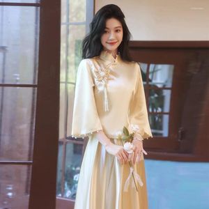 Vêtements ethniques Champagne demoiselle d'honneur Cheongsam luxe robe de mariée en satin style chinois femmes élégantes Qipao longues robes