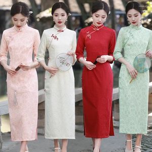 Vêtements ethniques cheongsam robe moderne 2024 chinois trational dentelle rouge cheongsams qipao vintage oriental mariage fête des femmes robes
