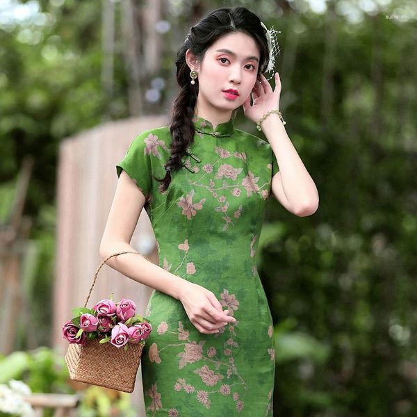 Ropa étnica vestida cheongsam mujer moderna 2023 diseño verde estilo chino delgado elegante qipao vestidos sexys