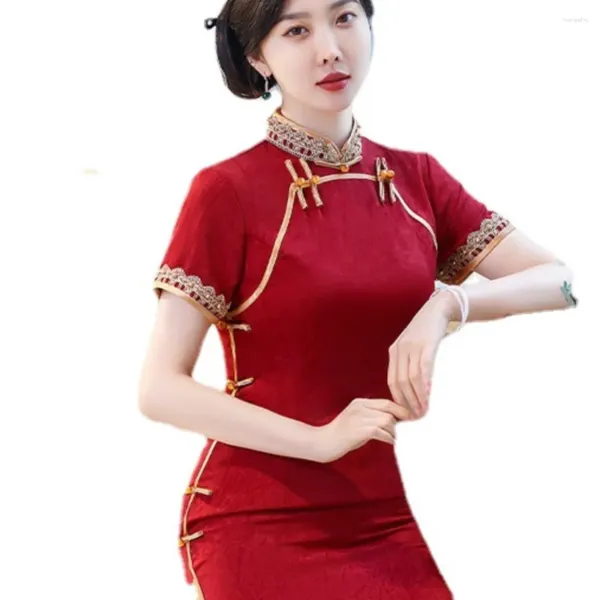 Ropa étnica Cheongsam Old Shanghai elegante vestido de noche artística Vestida Vela modificada Moda sexy