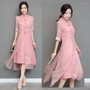 Vêtements ethniques Cheongsam Qipao Printemps Été Robe traditionnelle chinoise Femme Banqute Sexy Oriental Vietnam Rose TA1251